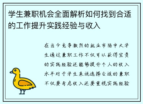 学生兼职机会全面解析如何找到合适的工作提升实践经验与收入